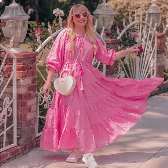 Ivy City Co Pink Eyelet Tiered Maxi Dress 100% Cotton Lined Women’s Size XL - Picture 9 of 9